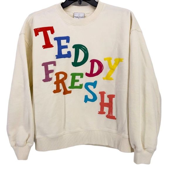 Teddy Fresh Tops - Teddy Fresh Hand Drawn Puffy Paint Crewneck Sweatshirt Logo Size Large Ivory